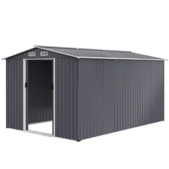 Outdoor Storage Shed 8 x 12FTLarge Metal Tool Sheds, Heavy Duty Storage House with Sliding Doors with Air Vent to Store Bikes, Tools,Grey image {5}