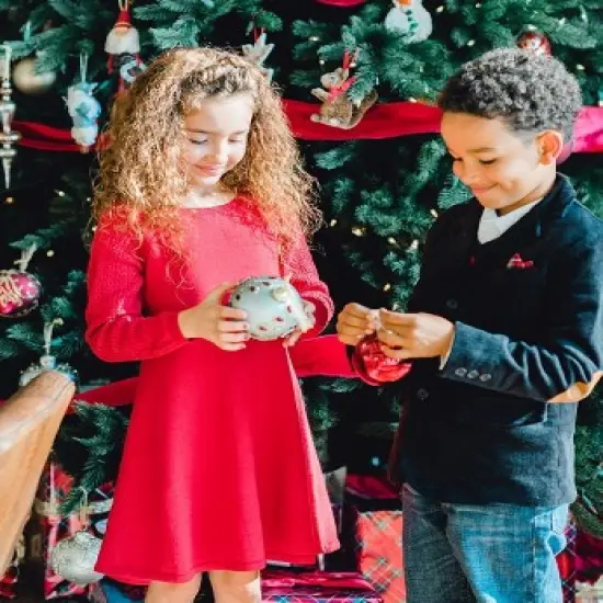 Hope & Henry Girls' Organic Cotton Skater Sweater Dress with Pointelle Sleeves, Infant image {5}