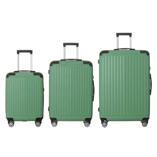 NAYSAYE Luggage ABS Hardshell 3 Piece Spinner Set with TSA Lock and Multi Position Handle for Travel, Green, 20.87"*11.81"*30.31" image {5}
