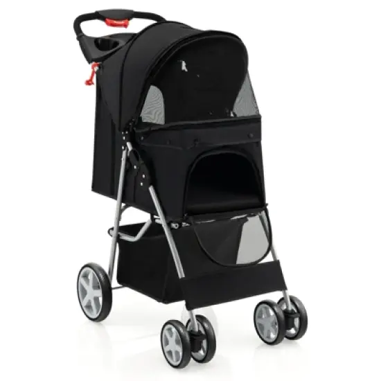 Costway Folding Pet Stroller 4-Wheel Pet Travel Carrier w/Storage Basket image {9}