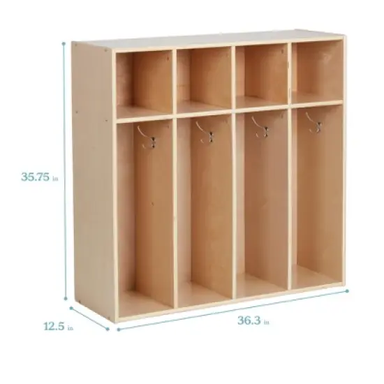 ECR4Kids Streamline 4-Section Coat Locker, Toddler Size, Kids Furniture, Natural image {1}