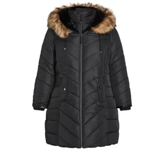 AVENUE | Chevron Long Puffer Coat - black image {2}