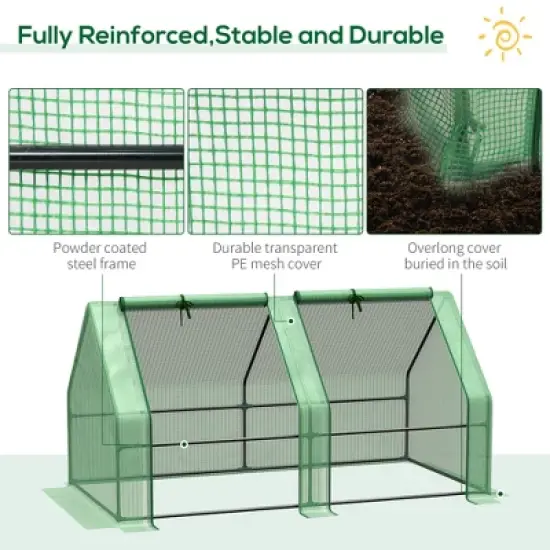 DOMETOUR 6' x 3' x 3' Portable Mini Greenhouse Outdoor Garden with Large Zipper Doors and Water/UV PE Cover, Green image {2}