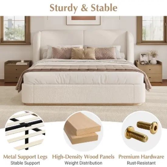 Queen/King Size Platform Bed Frame with Upholstered Headboard - ModernLuxe image {4}