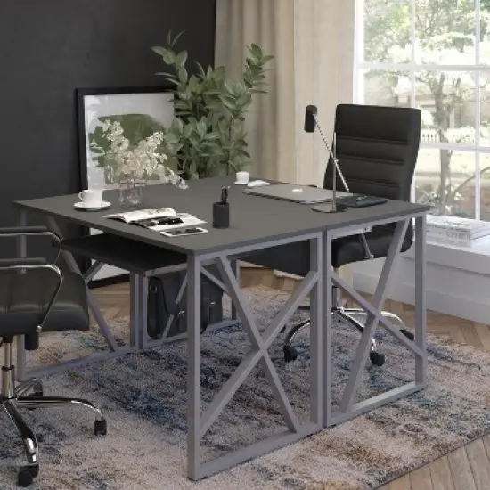 Emma and Oliver Black Pull-Out Keyboard Computer Desk with Cross-Brace Frame image {2}