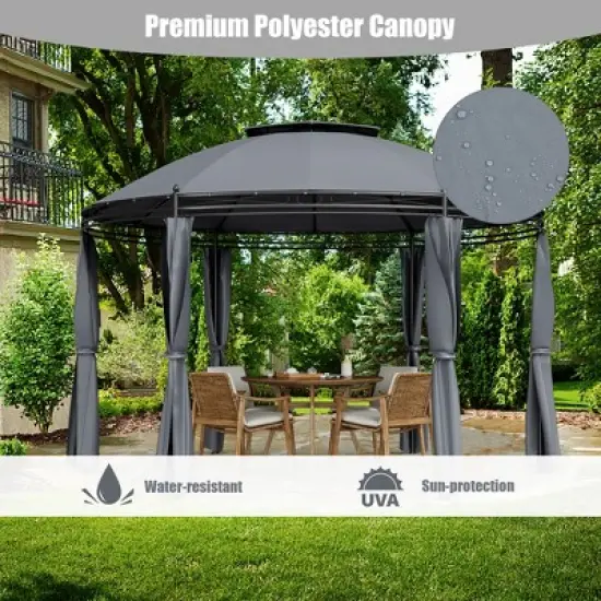 Tangkula 11.5'Outdoor Patio Round Dome Gazebo Canopy Shelter Double Roof Steel Gray image {5}