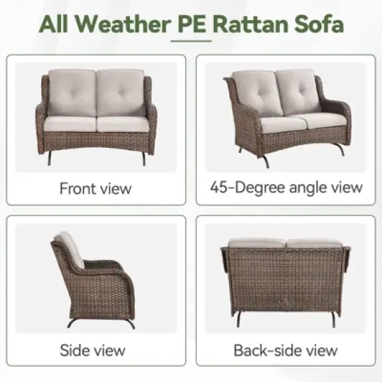Buenhomino Patio Loveseat Rattan Glider Sofa with Curved Armrest Thicking Back & Seat Cushions for Garden Balcony Backyard image {7}