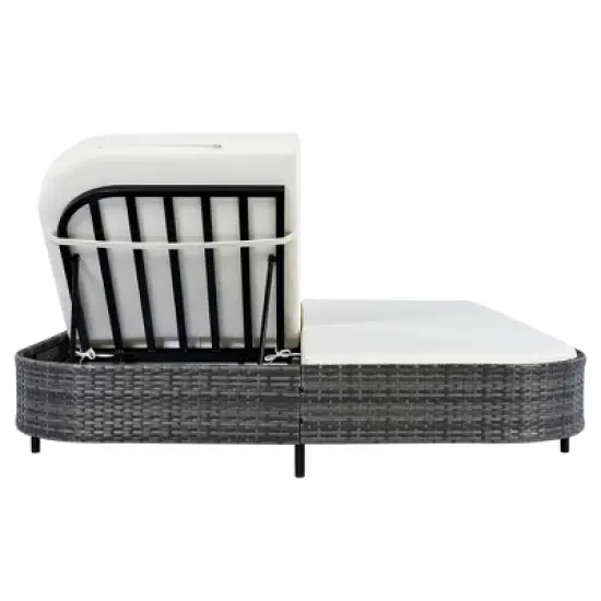 Whisen Outdoor Rattan Daybed with Beige Cushion, 5-Position Adjustable Backrest & Removable Pillows image {9}