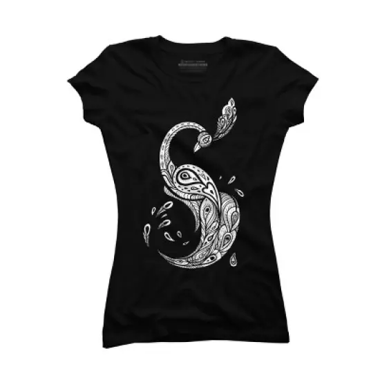 Junior's Design By Humans Beautiful Peacock. Decorative illustration. By Katyau T-Shirt image {3}