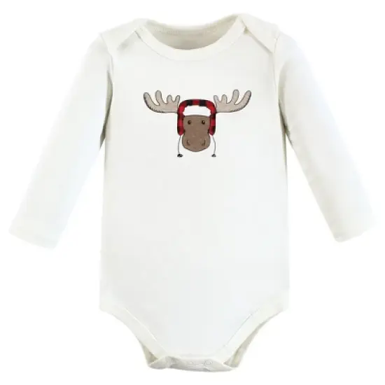 Hudson Baby Infant Boy Cotton Long-Sleeve Bodysuits, Winter Moose 5-Pack image {2}