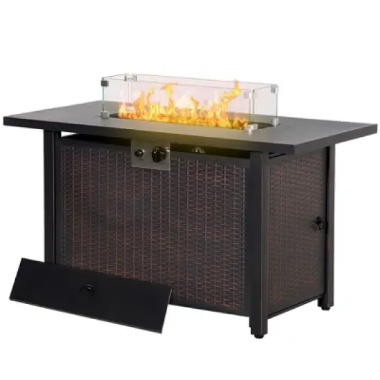 Outsunny 43" Fire Pit Table, Rectangle Propane Fire Table, 50,000BTU, with Glass Wind Guard, Blue Glass Rock, Lid, Auto Ignition, CSA Certification image {3}