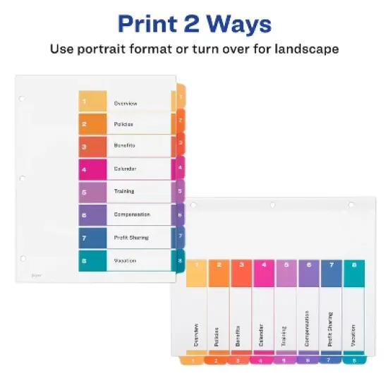 Avery Dividers for 3 Ring Binders, 8 Tabs per Set, Customizable Table of Contents, Multicolor Tabs (3 Sets of 11071) image {2}