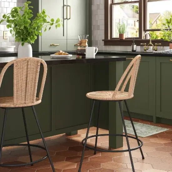Olivine Rounded Back Woven Counter Height Barstool with Metal Legs Natural - Threshold&trade; image {1}