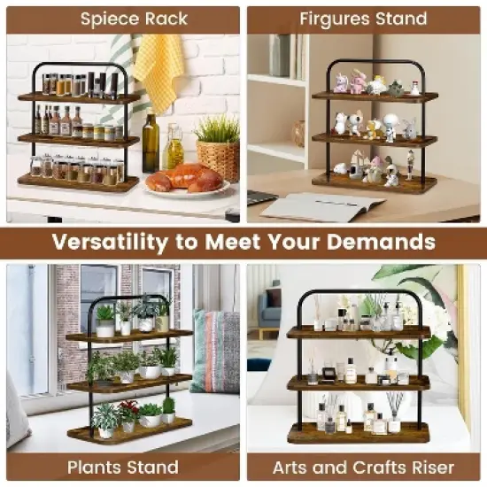 Rustic wooden cupcake stand with a three-tier design and portable structure, accommodating up to 50 cupcakes perfect for parties. image {5}