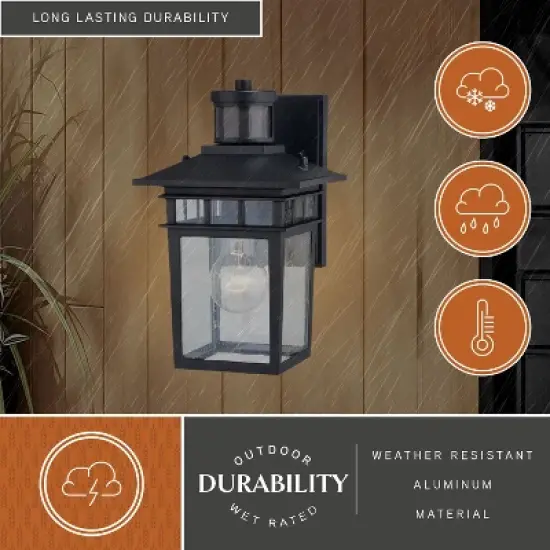 VAXCEL Ridge 6.5-in. W 1 Light Aluminum Black Motion Sensor Dusk to Dawn Outdoor Wall Lantern Clear Glass image {4}