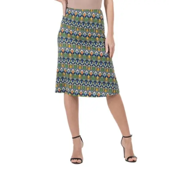 24seven Comfort Apparel Womens Green Geometric Elastic Waist Knee Length Skirt image {4}