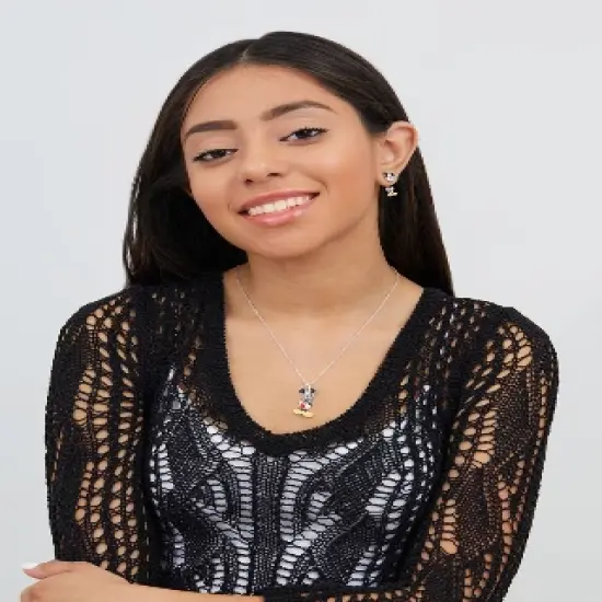 Disney Mickey Mouse Women Silver-Plated Enamel Classic Mickey Mouse Pose Pendant Necklace, 18'' image {2}