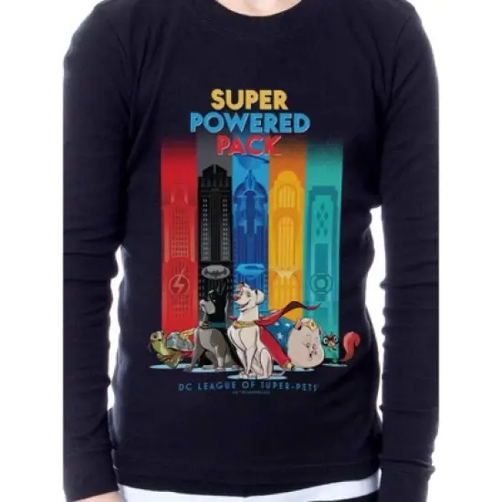 DC League of Super-Pets Unisex Boys Girls Comic Krypto Ace Sleep Pajama Set Black image {1}