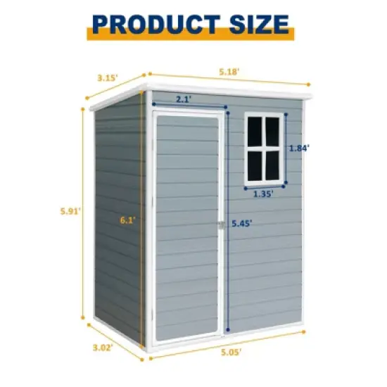 5ft x 3ft Resin Outdoor Storage Shed Plastic Garden Sheds with Floor and Lockable Door for Backyard, Lawn, Grey (W540S00019) image {8}