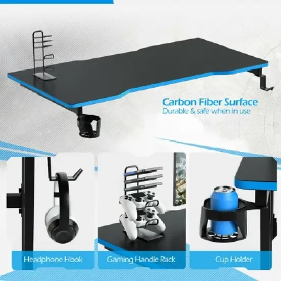 Costway 47.5'' Gaming Desk Z-Shaped Computer Office Table w/Gaming Handle Rack Red/Blue image {7}