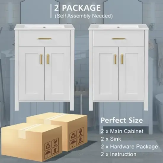 48" Freestanding Double Bathroom Vanity with Dual Ceramic Sinks, Solid Wood Cabinet with 4 Soft-Close Doors, No Faucet image {9}