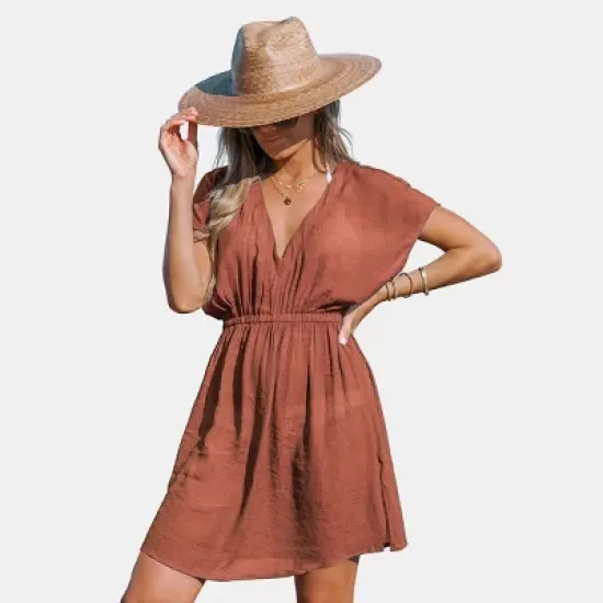 Women's Elastic Beachwear Short Sleeve Cover Up -Cupshe image {10}