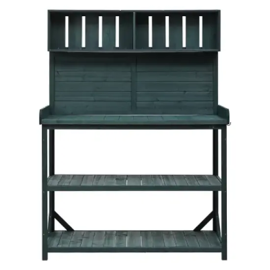 65" Wood Outdoor Potting Bench, 3-Tier Garden Shed Storage Shelves, Flower Display Rack Plant Stand Workstation-The Pop Home image {2}