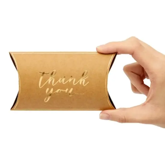 Sparkle and Bash 100 Pack Kraft Thank You Boxes for Favors with Gold Foil, Bulk Gift Wrap for Party Supplies, 5.2 x 3.2 In image {2}