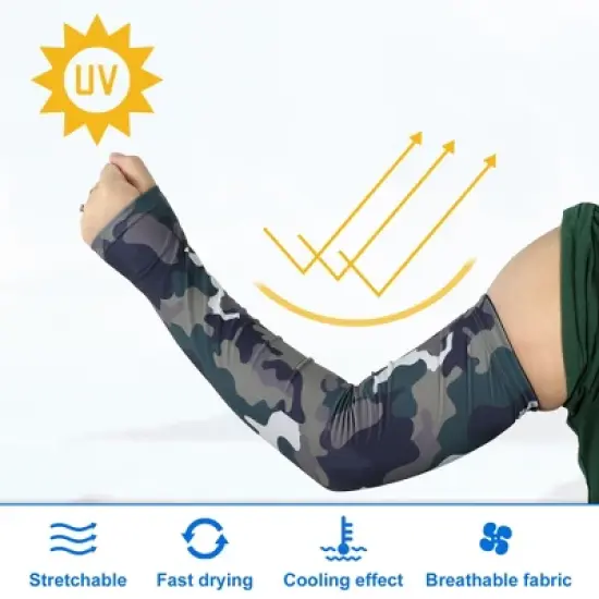 Unique Bargains Basketball Sports Camouflage Cooling Arm Elbow Compression Sleeve Green Gray Blue 1 Pair image {2}