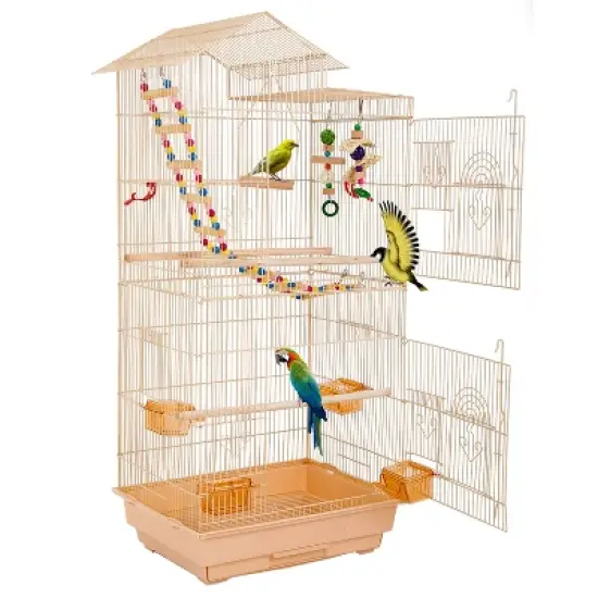 FDW 39 Inch Bird Cage Multi-Level Parrot Cage Roof Top Large Flight Cage with Removable Trays Accessories & Swinging Perch Ideal image {7}