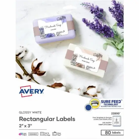 Avery - Glossy Labels - White - 3 in. - 80 Labels - 8 Sheets image {1}