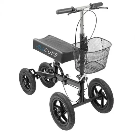 AllCure All Terrain Foldable Medical Knee Walker Scooter Roller, Black image {7}
