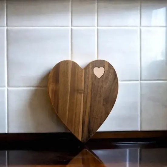 Slickblue Heart-Shaped Acacia Wood Board, 12"x12", Perfect for Serving Chocolates, Cheeses, & Snacks image {3}