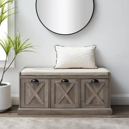 Farmhouse 40" 3 Drawer Storage Bench with Cushion - Saracina Home image {3}