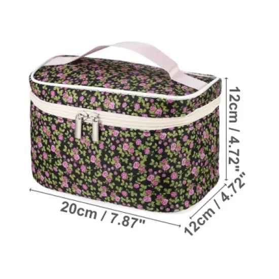 Unique Bargains Portable Peony Cosmetic Bag Black Pink 1 Pc image {1}
