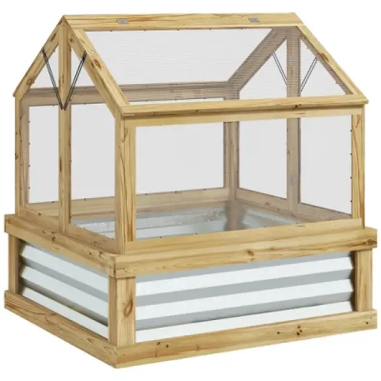 Gulches 35.5" x 31.5" x 36" Natural Raised Garden Bed with Polycarbonate Greenhouse and Peak Roof image {5}