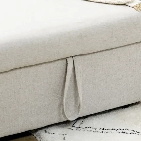 HOMCOM Sectional Sleeper Sofa, Linen Fabric L Shaped Couch with Pull out Bed, Reversible Storage Chaise for Living Room, Apartment, 3-seat, Beige image {4}