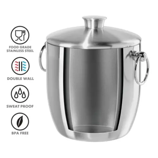 Oggi Stainless Steel Ice Bucket with Tongs: Double-Wall, 3 Qt Capacity, Hand Wash, 9.5" Height, 7.75" Width & Depth image {1}