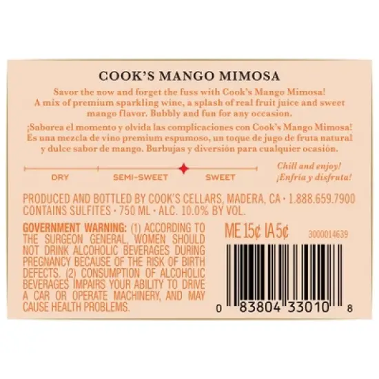 Cook's Mango Mimosa California Sparkling White Wine - 750ml Bottle image {10}