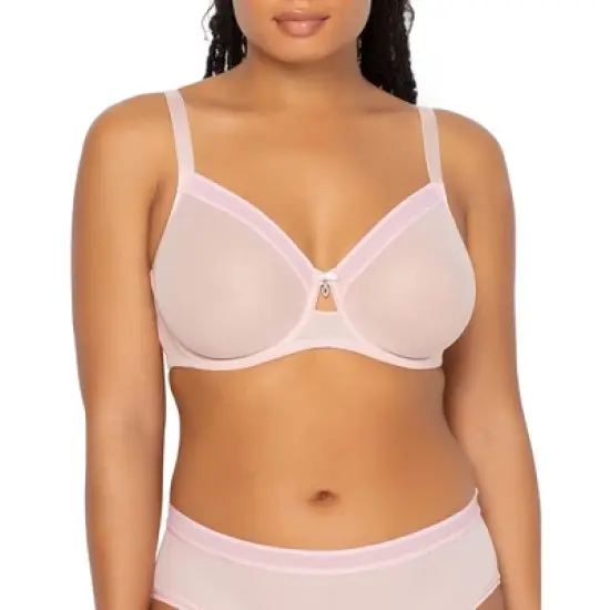 Curvy Couture Womens Sheer Mesh Full Coverage Unlined Underwire Bra image {13}