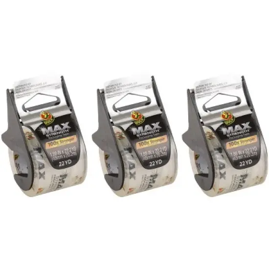 Duck Max Strength Clear Packing Tape, 3 Rolls With Dispensers, 1.88 Inch x 22 Yards Each image {4}
