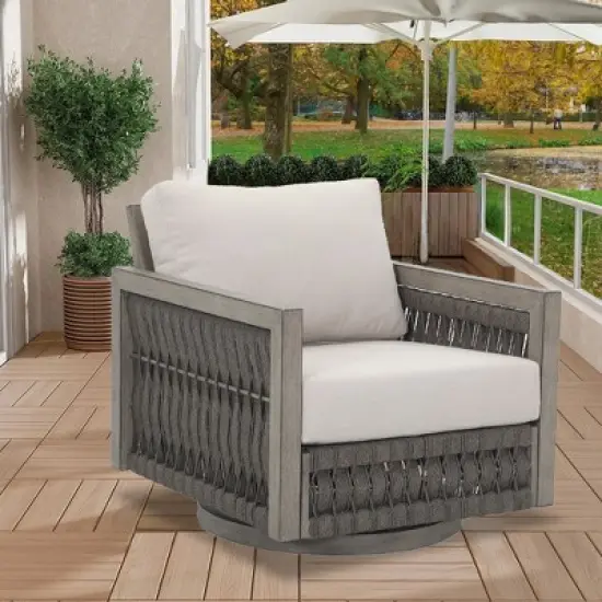 COWLOWN Outdoor Swivel Wicker Chairs Set, Patio Rattan Seating with Cushions, 360 Rotation, Weather-Resistant Design for Porch, Deck, Garden image {2}