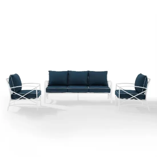 Kaplan 3pc Outdoor Sofa Set with Sofa & 2 Arm Chairs - Navy - Crosley image {1}