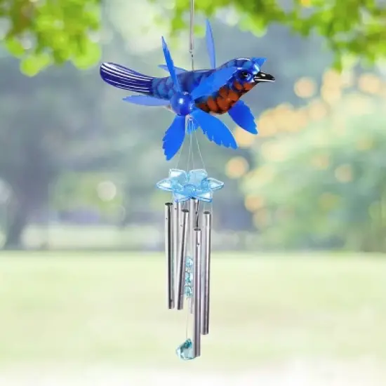 24" Metal Bird Spinning Wings Wind Chime Blue - Exhart image {1}