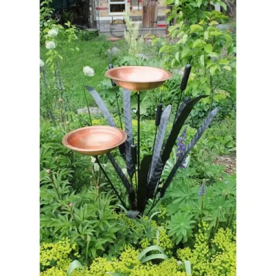 Achla Designs 50" Double Cattail Birdbath with Two Bowls Copper: Sculptural Garden Art, Weather-Resistant, In-Ground Mount image {1}