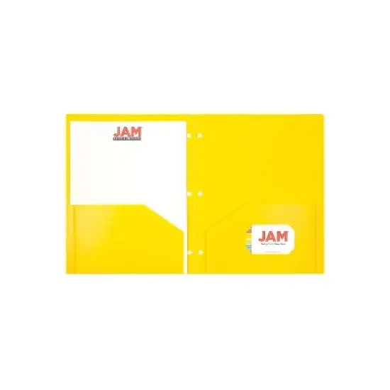 JAM Paper Heavy Duty Plastic 3 Hole Punch Two-Pocket School Folders Yellow 108/Pack (383HHPYEA) image {2}
