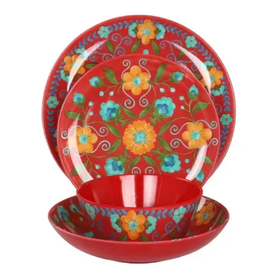 Laurie Gates California Designs Elena Amour 16 Piece Floral Round Melamine Dinnerware Set image {7}
