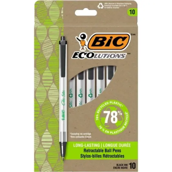 BiC 10pk ECOlutions Retractable Ballpoint Pens Black Ink: Medium Point Click Pens, Office Supplies, Visible Ink Supply image {9}