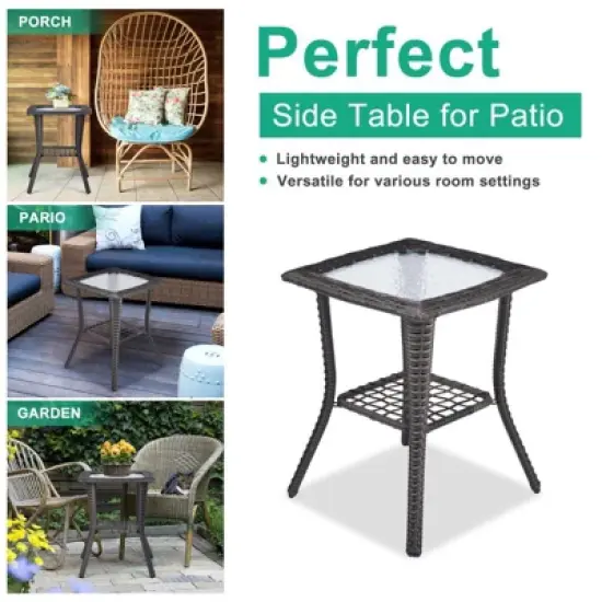 Karl Home| Square Glass Outdoor Side Table image {2}