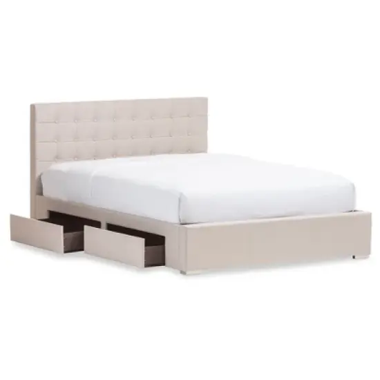 Queen Rene Modern and Contemporary Fabric 4 Drawer Storage Platform Bed - Baxton Studio image {2}